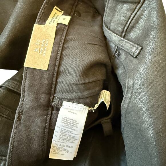 madewell kick out crop jeans in true black wash: coated edition nn472 size 32 - Picture 6 of 7